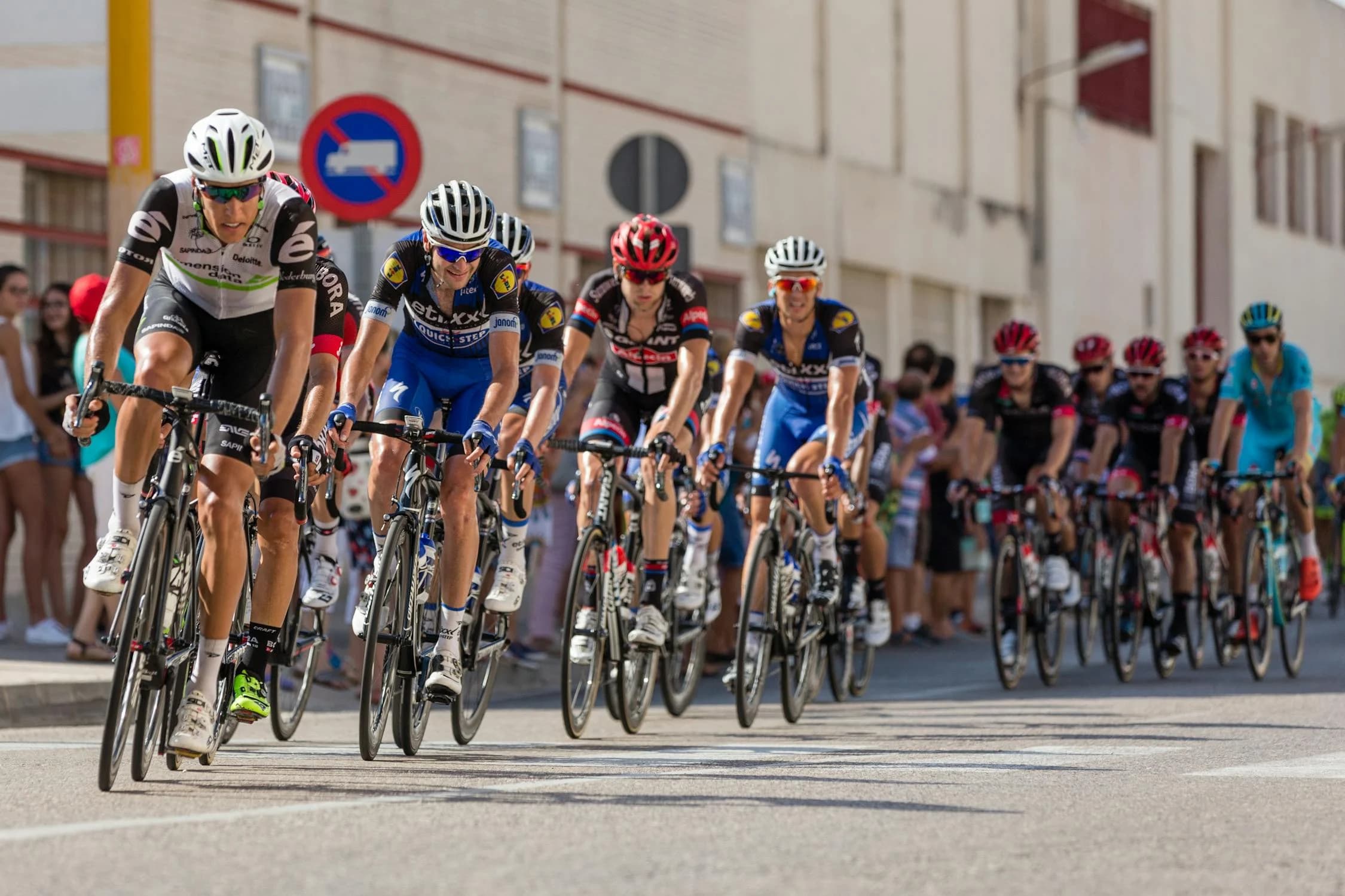 A group of cyclists racing